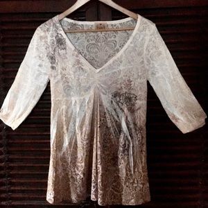 NEW Y2K Semi Sheer BOHO Top Blush 3/4 Sleeve V-neck Small
